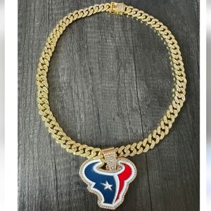New Houston Texans Iced chain necklace 20" Or 24" gold or silver